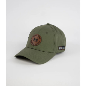 CAPPELLO CON PATCH IN PELLE KAKI - METAL BOXE