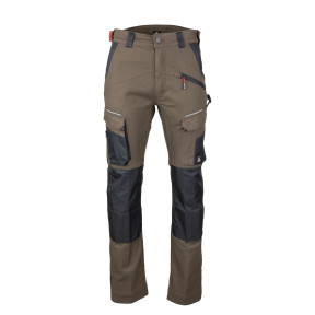 Pantalón de trabajo multibolsillos elástico con bolsillos para rodilleras SONIQUE - Marrón/Negro - LMA