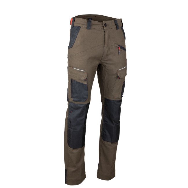 Werkbroek multi-zakken stretch met kniestukzakken SONIQUE - Bruin/Zwart - LMA