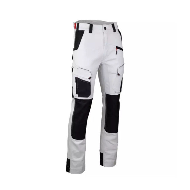 Pantaloni stretch multi-tasche con tasche porta-ginocchiere Cellule - Bianco/Grigio - LMA