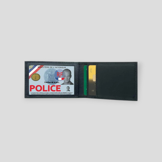 Porte-cartes horizontal mini 2 volets en cuir - Noir - GK