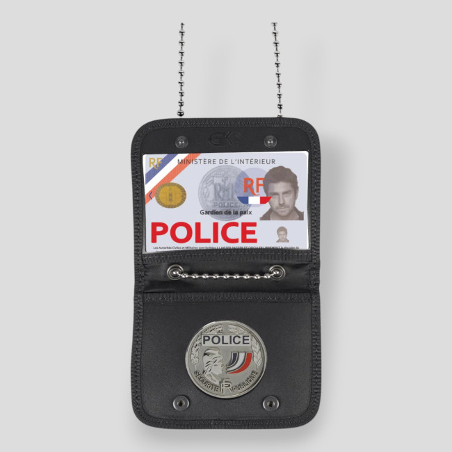 Porta-credencial de cuello para Fuerzas del Orden con espacio para medalla - Negro - GK