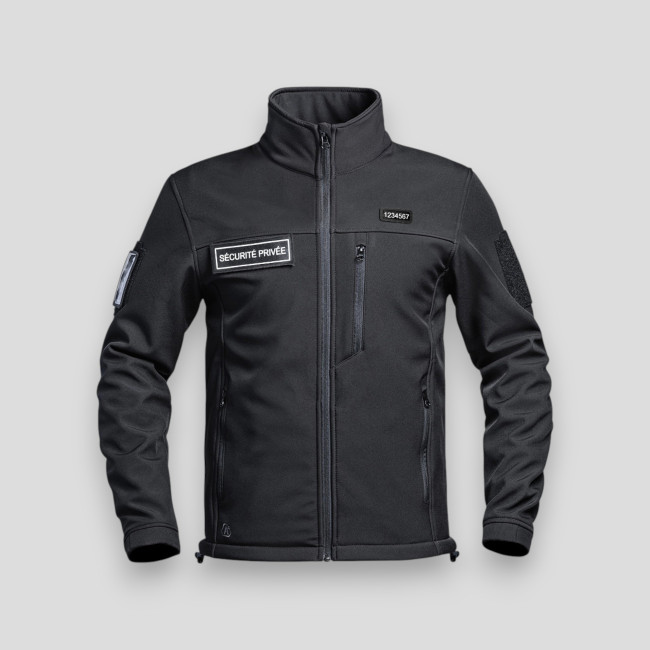Softshell-Jacke mit Klett Private Sicherheit Sécu-One - Schwarz - A10 Equipment