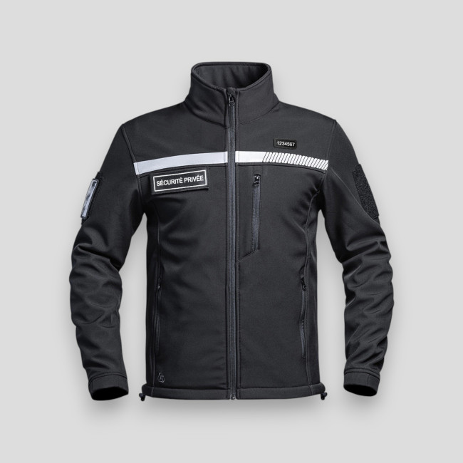 Kurtka softshell z pasem HV i klapą Sécurité Privée Sécu-One - Czarna - A10 Equipment