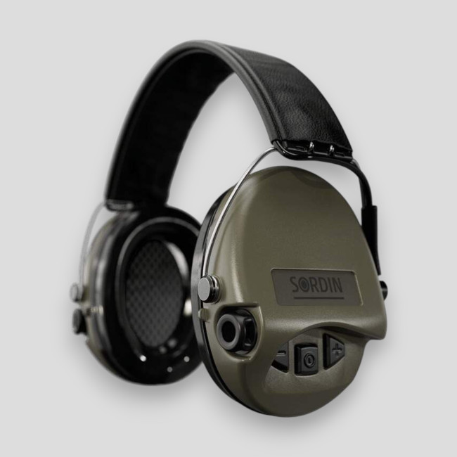 Auscultadores de proteção com fita de cabeça em couro preto Supreme Pro-X SLIM (SNR: 26db) - Verde Oliva - MSA Sordin