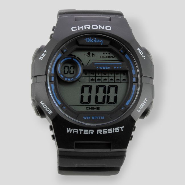 Relógio digital com bracelete plástica - Preto - Tekday