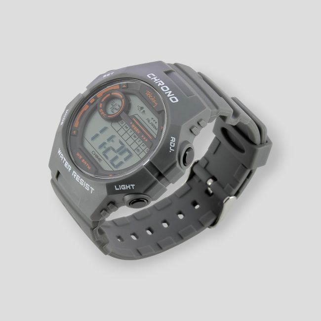 Relógio digital com bracelete de plástico - Cinzento Médio - Tekday
