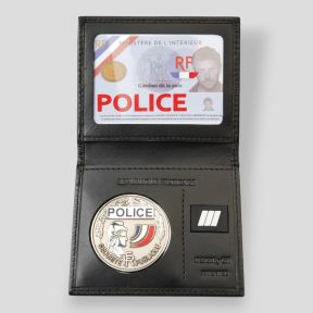 Porte-cartes en cuir avec emplacement grade et médaille - Noir - GK
