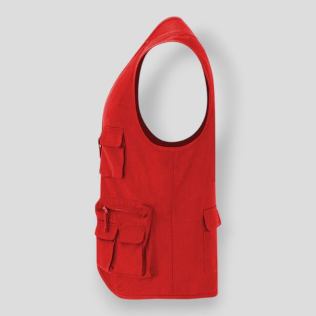 Colete de trabalho multi-bolsos decote em V Venera - Vermelho - Roly