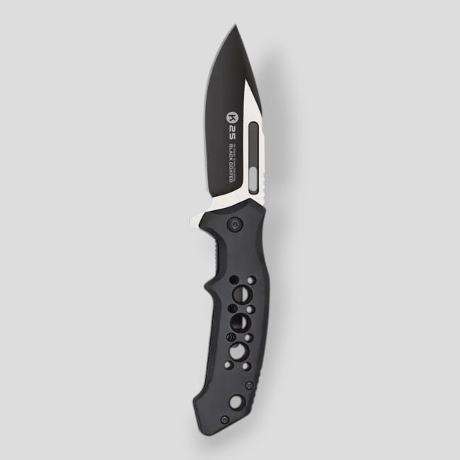 Faca tática dobrável (lâmina 8,5cm) - Preta - K25