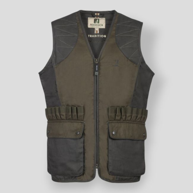 Jachtvest Tradition met geborduurd logo en patroontas - Kaki - Percussion