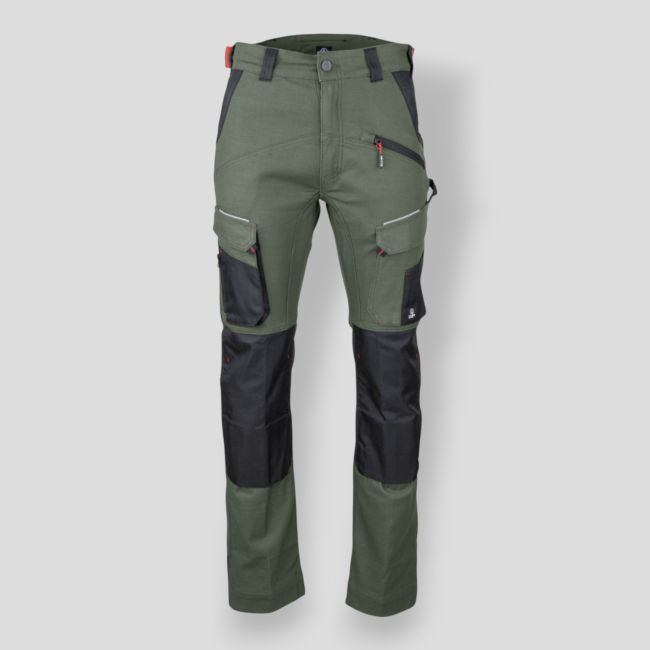 Pantalone stretch bicolore con tasche ginocchiere MEMORY - Kaki/Nero - LMA