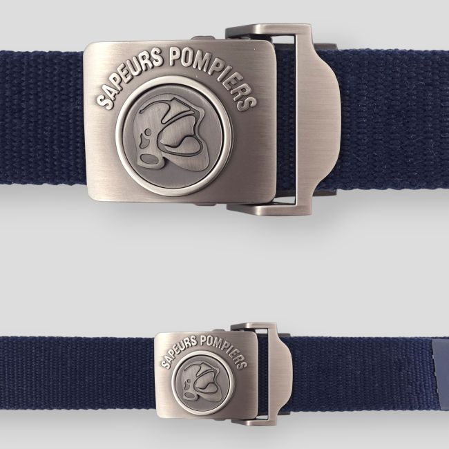 Nylon riem met gegraveerde metalen gesp brandweer - Marineblauw - Patrol Equipement