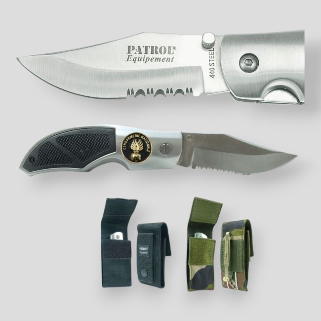 Couteau Rangers (lame 8,5cm) avec badge Gendarmerie GM et étui - Camo CE - Patrol Equipement