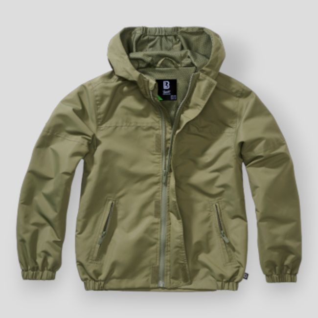 Kinder-Sommer-Windjacke mit Reißverschluss oliv - Brandit