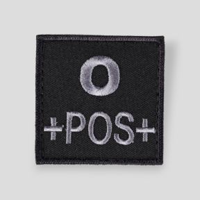 Patch carré Tissu 3D groupe sanguin O+ avec velcro - Noir