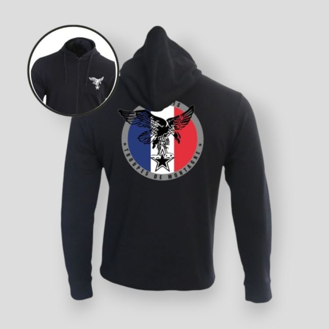 Sweat-shirt com fecho de correr Troupes de Montagne France - Preto - Summit Outdoor Lifestyle