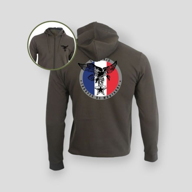 Sweatshirt com fecho de correr Tropas de Montanha França - Caqui - Summit Outdoor Lifestyle