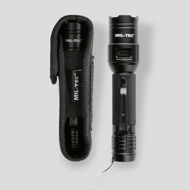 Lampe torche tactique rechargeable (450 lumens) - Noir - Mil-Tec