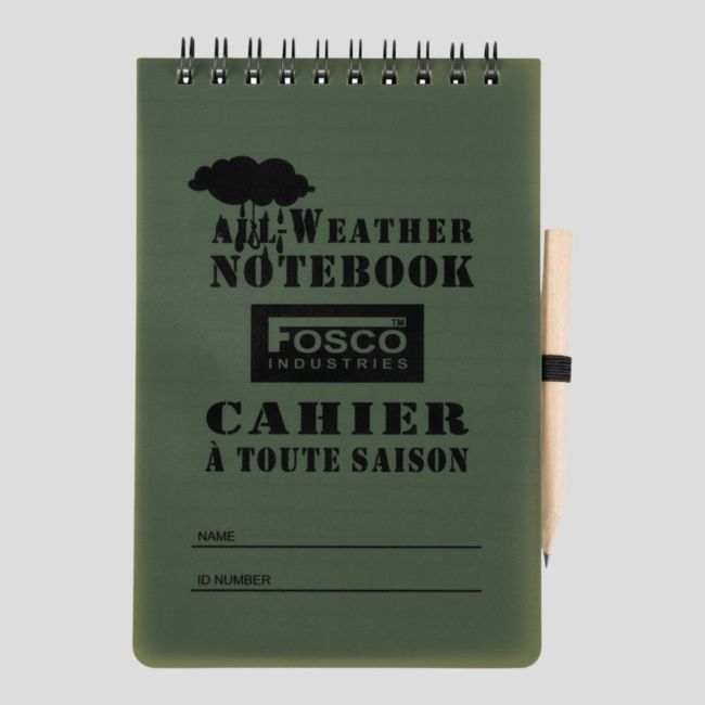 Waterdicht notitieboekje met potlood 14,8x10,5cm (A6) - Olijfgroen - Fosco Industries