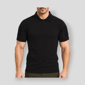 Polo a maniche corte traspirante con collo con zip Tropper - Nero - OPEX