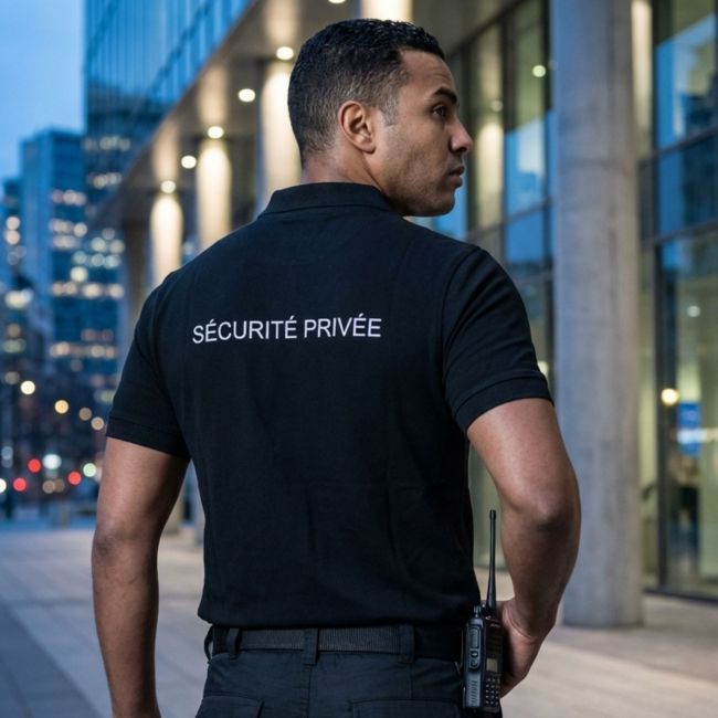 Polo à manches courtes rétro-réfléchissant Sécurité Privée - Noir - Patrol Equipement
