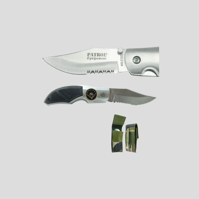 Couteau Rangers (lame 8,5cm) avec badge Troupes Aéroportées et étui - Camo CE - OPEX