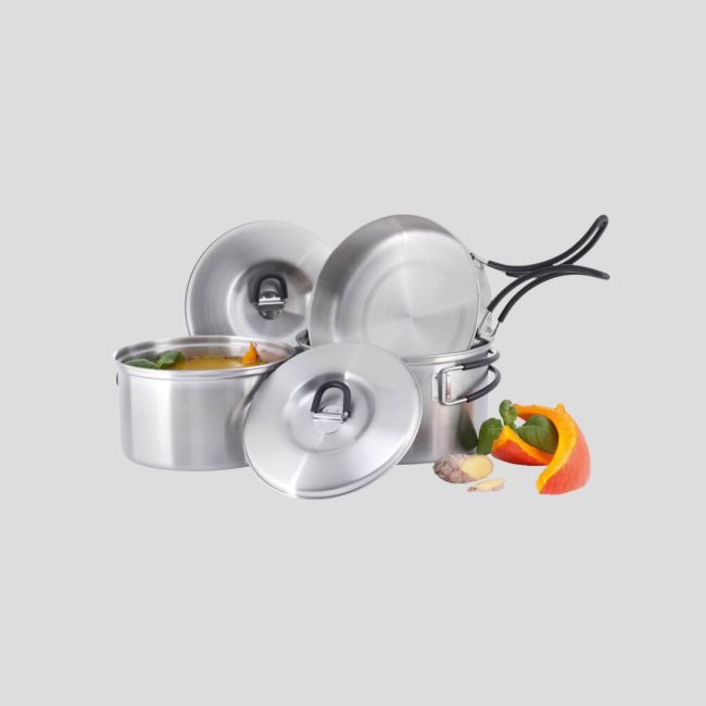 Cookset 1 koekenpan + 2 steelpannen met deksels - Roestvrij staal - Tatonka