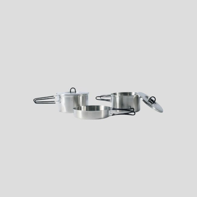 Cookset 1 poele + 2 casserolles avec couvercles - Acier inox - Tatonka