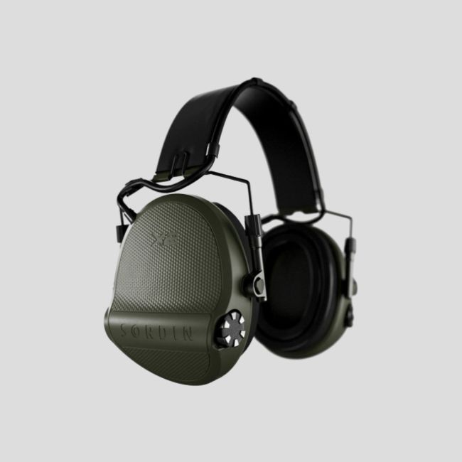 Casque anti-bruit avec serre-tête en cuir noir et anneaux en gel Suprême X2 (SNR : 29db) - Vert Olive - MSA Sordin