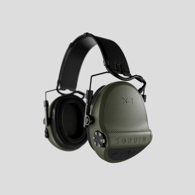 Casque anti-bruit avec serre-tête en cuir noir et anneaux en gel Suprême X2 (SNR : 29db) - Vert Olive - MSA Sordin