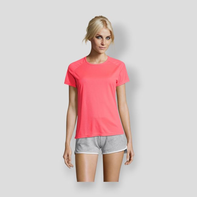Koszulka z krótkimi rękawami raglan Sporty damska - Koral Fluo - Sol's