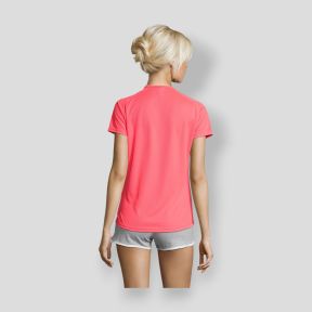 T-shirt de mangas curtas raglan Sporty feminina - Coral Fluorescente - Sol's
