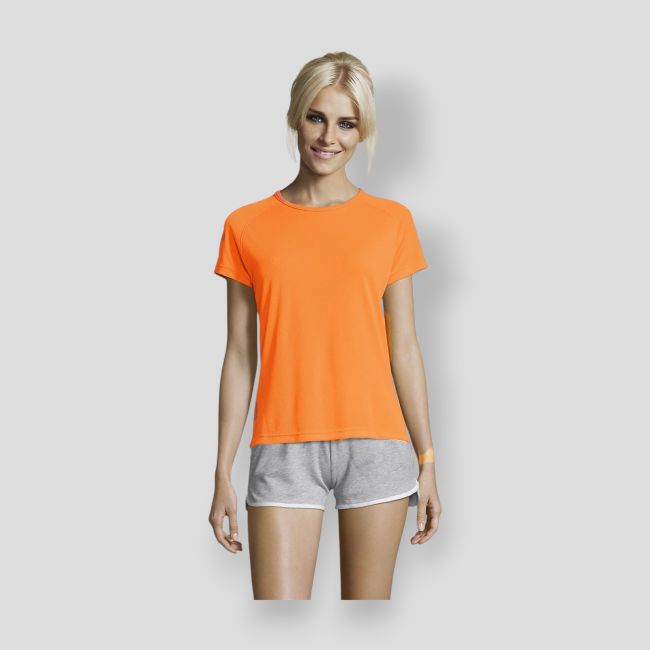 T-shirt de mangas curtas raglan Sporty feminina - Laranja Fluorescente - Sol's