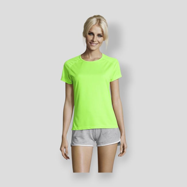 T-shirt met korte raglanmouwen Sporty dames - Fluor Groen - Sol's