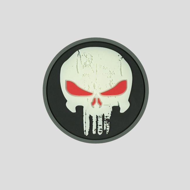 Fosforyzujący Patch 3D z PVC z rzepem Punisher czerwone oczy - 101 Inc