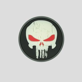 Fosforescerende 3D PVC patch met klittenband Punisher rode ogen - 101 Inc