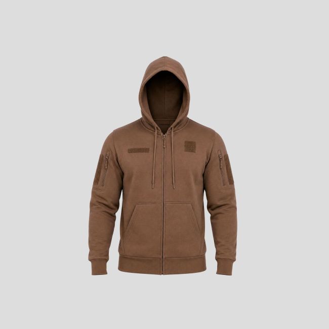Sweat militaire Spider avec zip et velcro brodé Armée Française - Coyote - OPEX