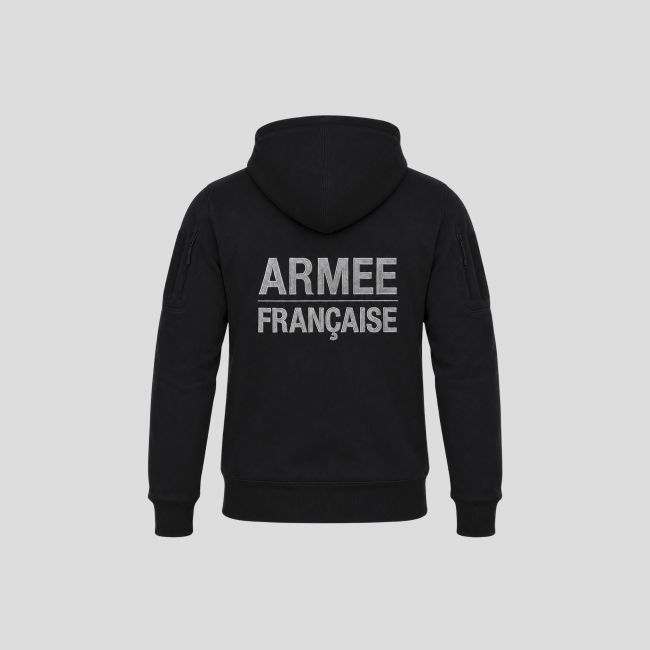Militär-Sweatshirt Spider mit Reißverschluss und besticktem Klettverschluss Französische Armee - Schwarz - OPEX