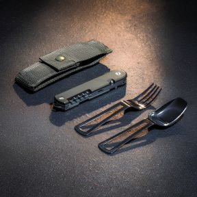 Couteau Baroudeur (lame évidée) + couverts - Kaki - TB Outdoor