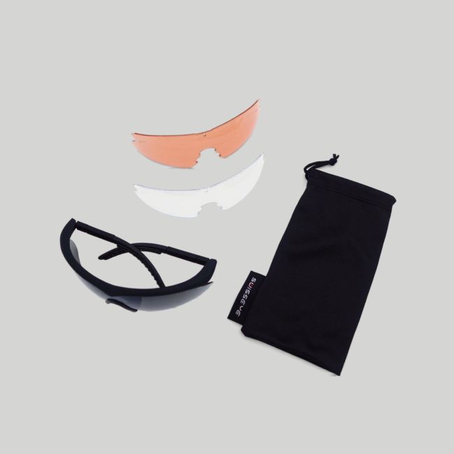 Taktische Brille Raptor (3-Gläser-Set Klar/Getönt/Orange) - Schwarz - Swisseye