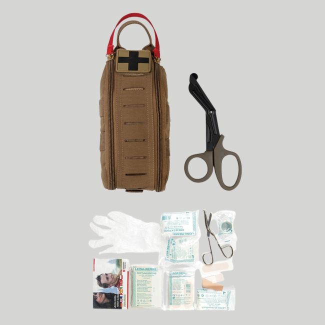 Bolsita IFAK Rapid rellena (28 piezas) con tijeras - Coyote Oscuro - Mil-Tec