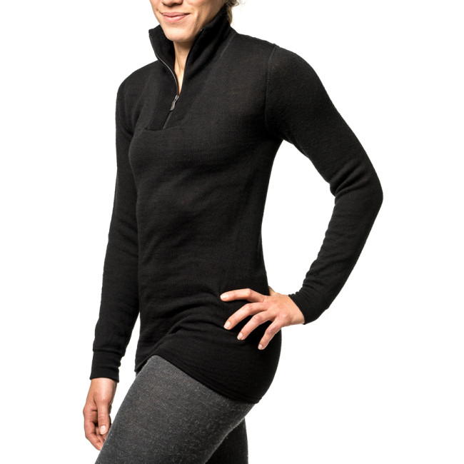Lange mouwen T-shirt met rits Turtleneck 200 zwart - Woolpower