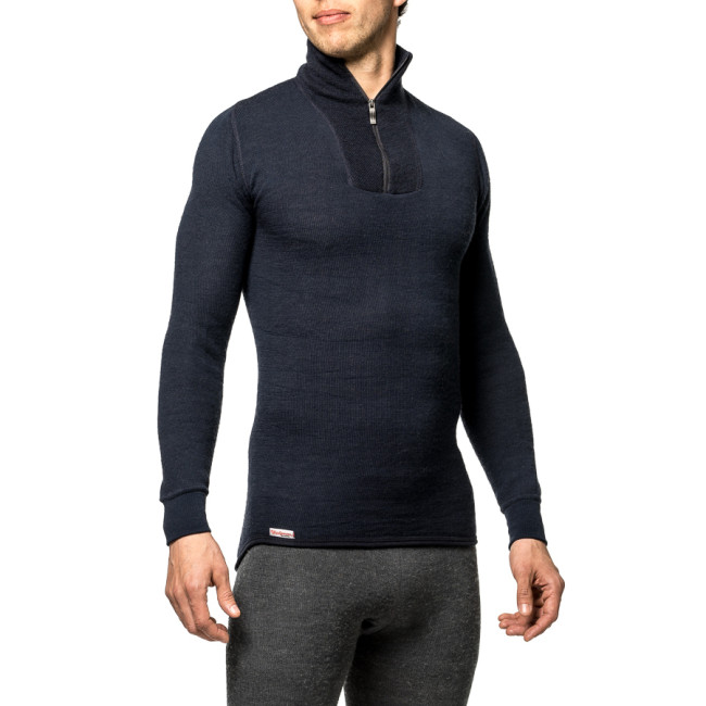 Lange mouwen T-shirt met rits Turtleneck 200 donkerblauw - Woolpower