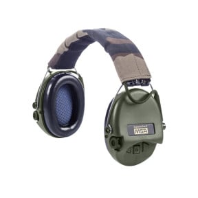 Protetor auricular com fita de cabeça em tecido camuflado Suprême Pro-X (SNR: 25db) - Verde Oliva - MSA Sordin