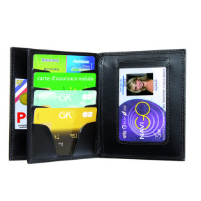 Porta carte orizzontale in pelle a 3 scomparti - Nero - GK