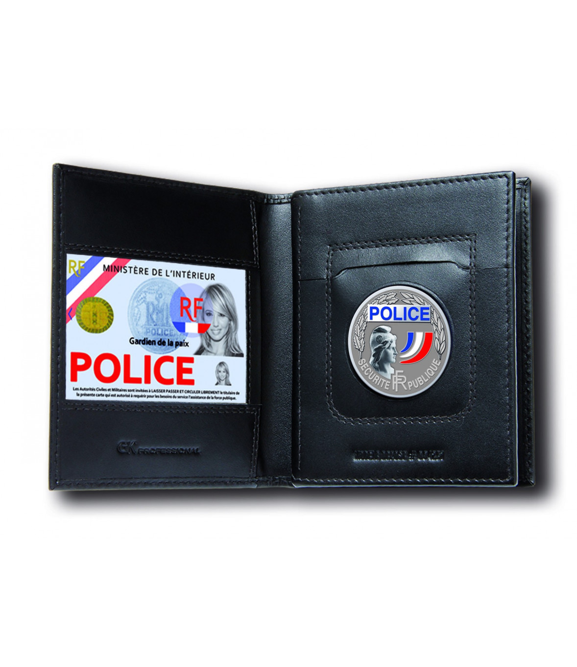 porte-carte Police RF 3 volets médaille et grade, cuir véritable