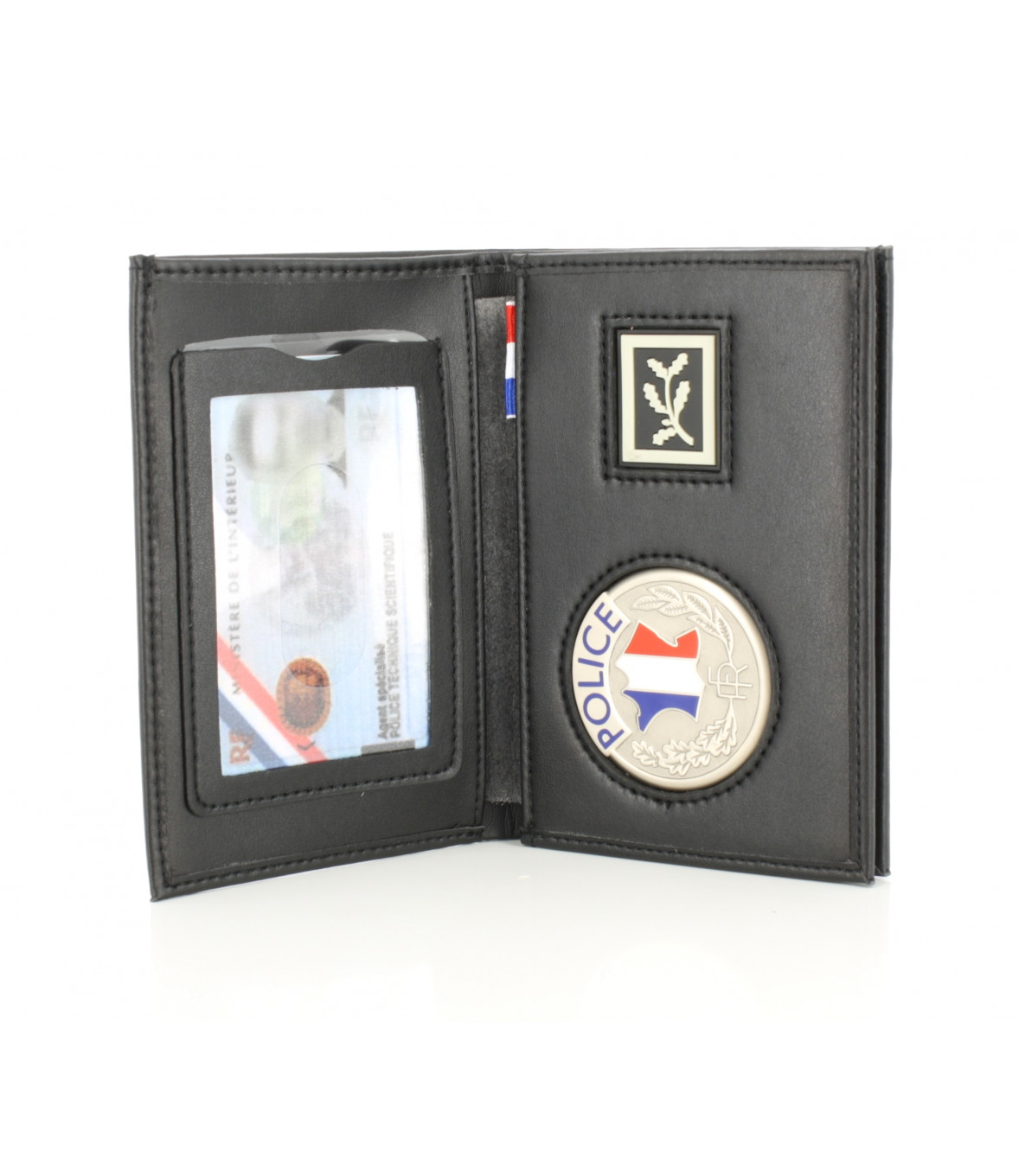 porte-carte Police RF 3 volets médaille et grade, cuir véritable