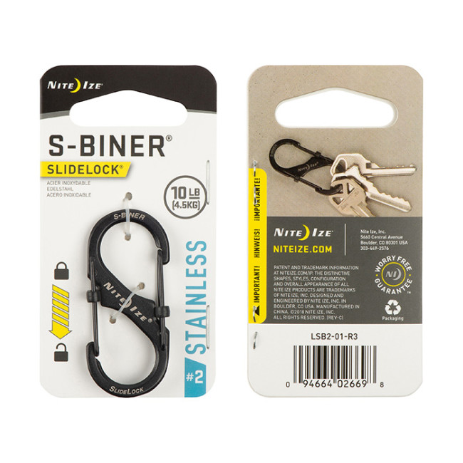Mousqueton S-Biner SlideLock Taille 2 noir - Nite Ize 