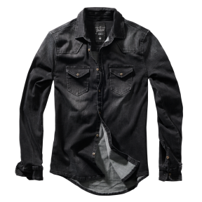 Chemise Jean Vintage Riley Denim effet froissé Noire - Brandit